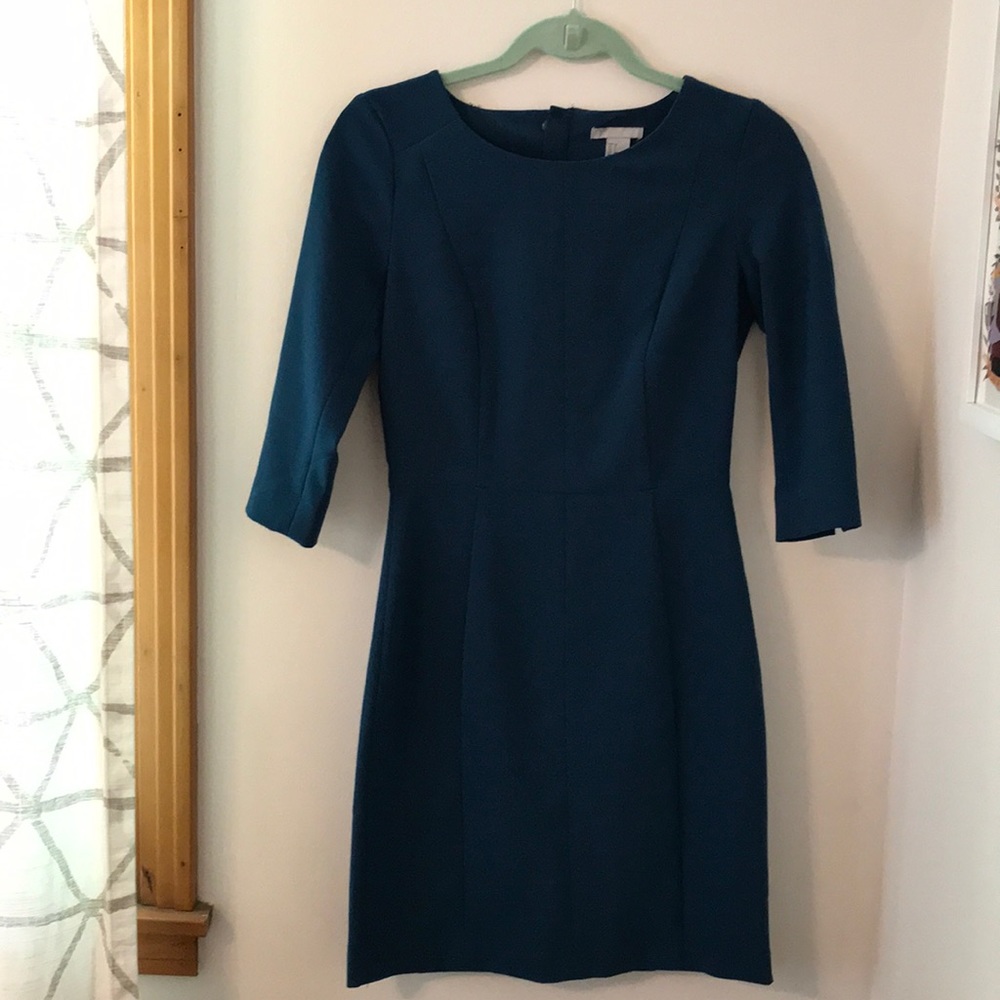 H&M blue mid-sleeved sheath dress